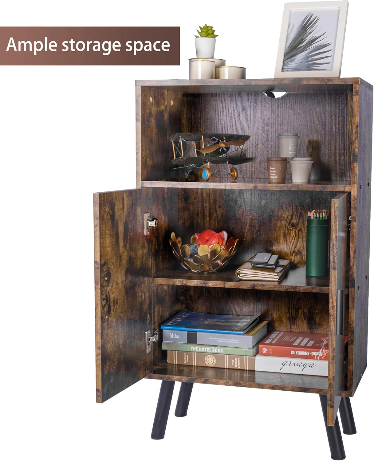 Mid-Century Wood Bookshelf with Doors U632575