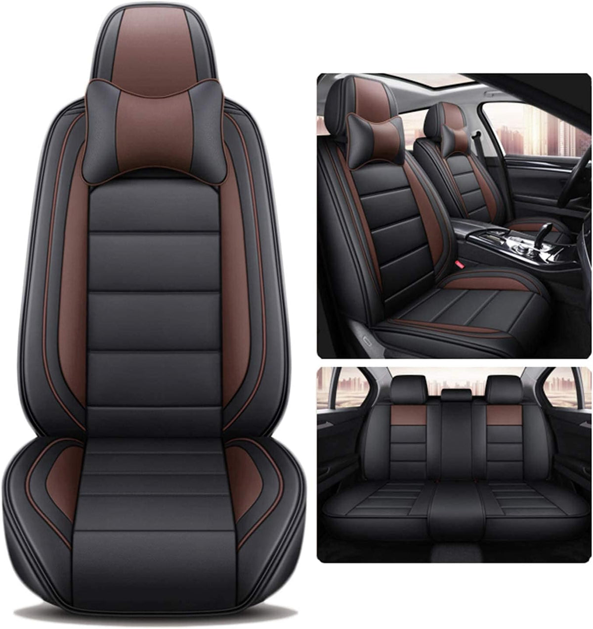 Black Coffee Leatherette Car Seat Cover Full Set P1467