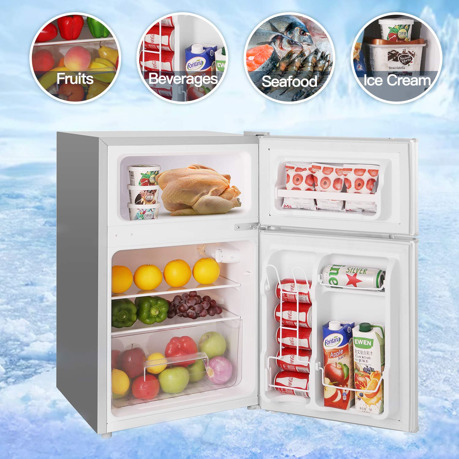 3.2 Cu.ft Double Door Compact Refrigerator with Removable Glass Shelves F4958