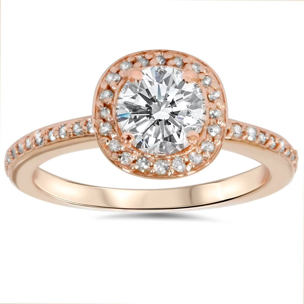 1ct Cushion Halo Diamond Engagement Ring 14K Rose Gold M862
