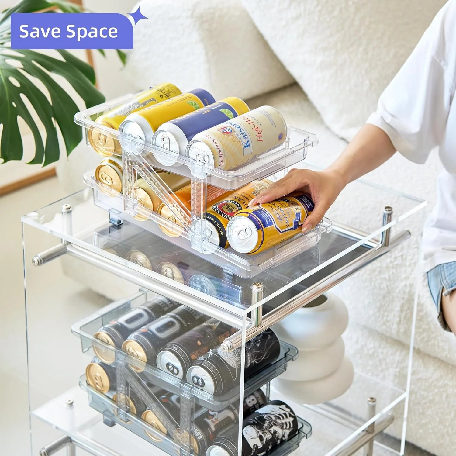 2 Pcs Clear Plastic Beverage Soda Can Organizer for Refrigerator V1482