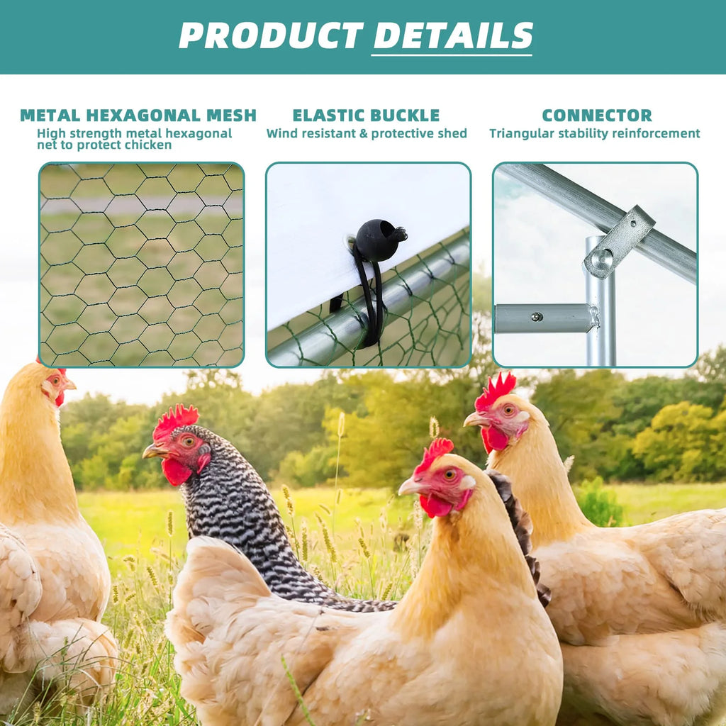 Large Metal Chicken Coop Run with Waterproof Anti-UV Cover B47976