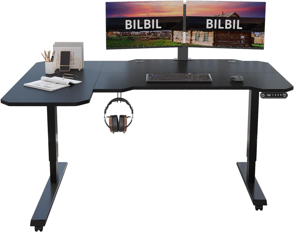 Black Frame Rustic Brown Top Electric Standing Desk with Splice Board C389