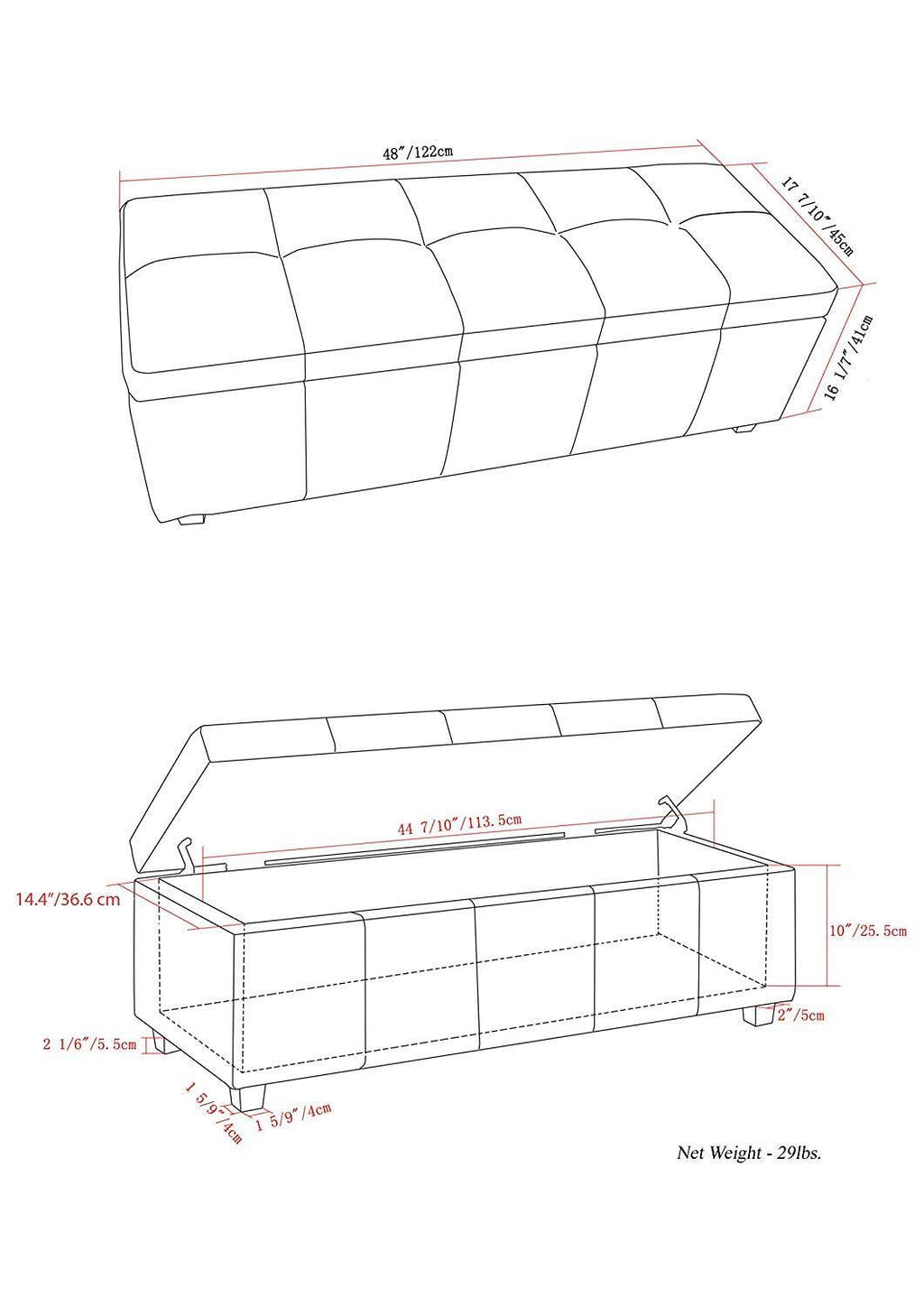 Upholstered Storage Bench B129