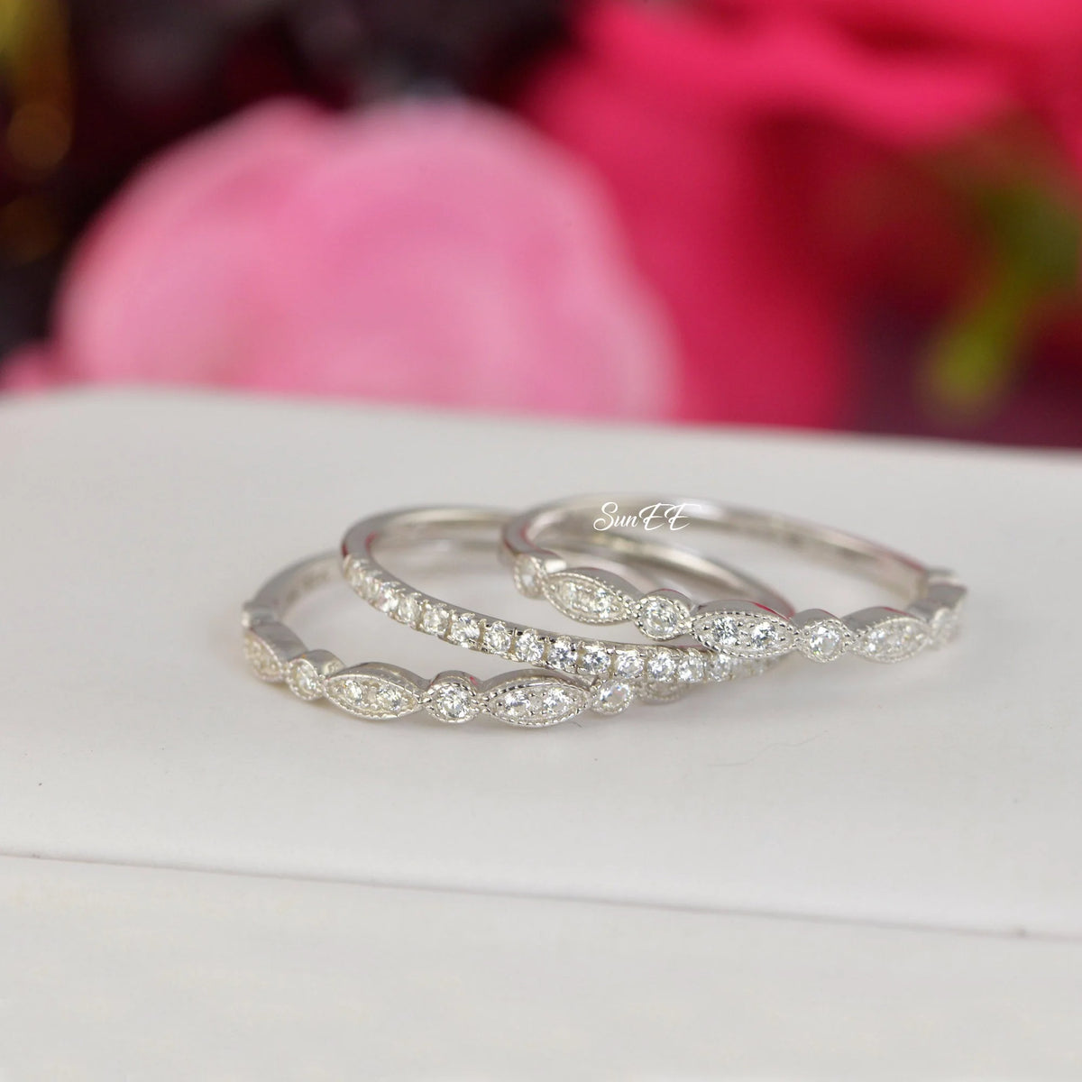 0.7ct Half Eternity Art Deco Wedding Band Stack Promise Ring Diamond Simulated 925 Sterling Silver Anniversary Ring I362782
