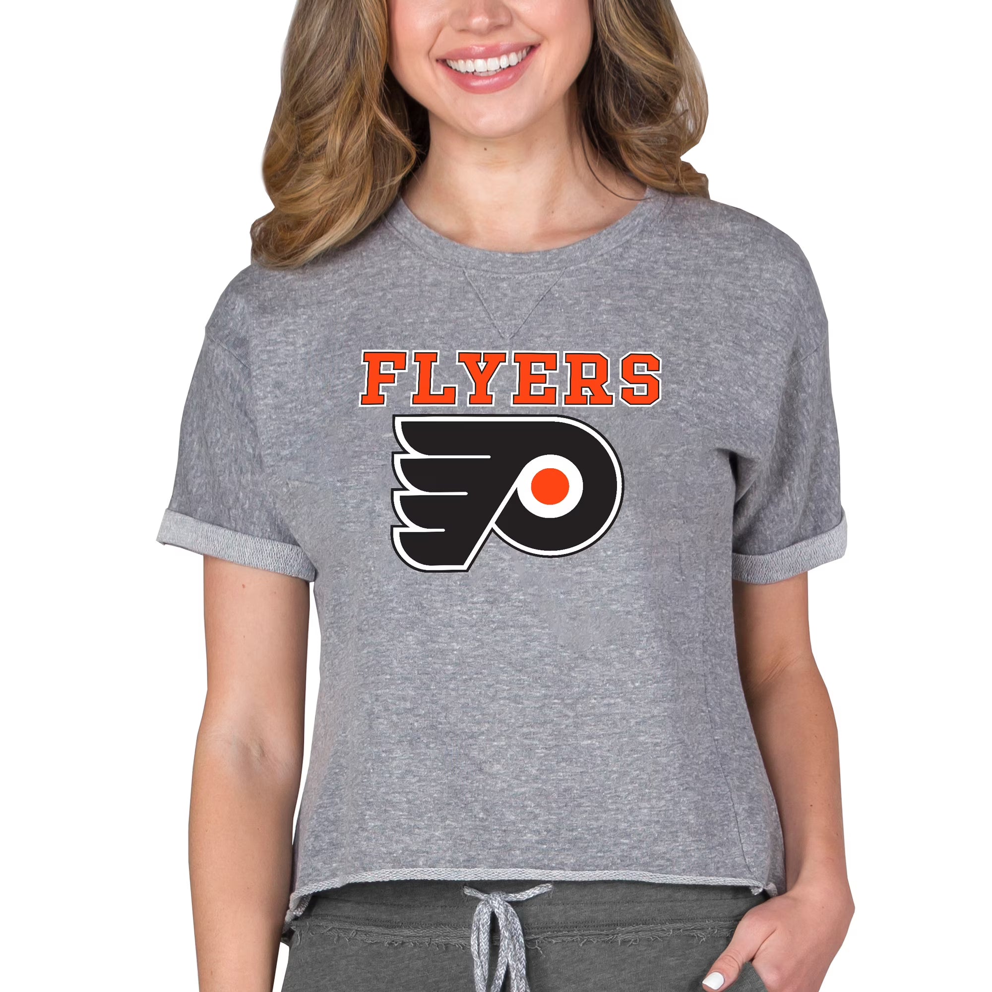 Heather Gray Tri-Blend Terry Short Sleeve Sweatshirt Top V938116