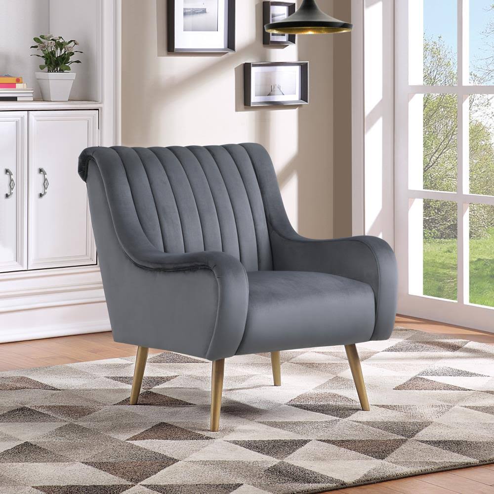 Midnight Blue Velvet Armchair with Gold Legs L317