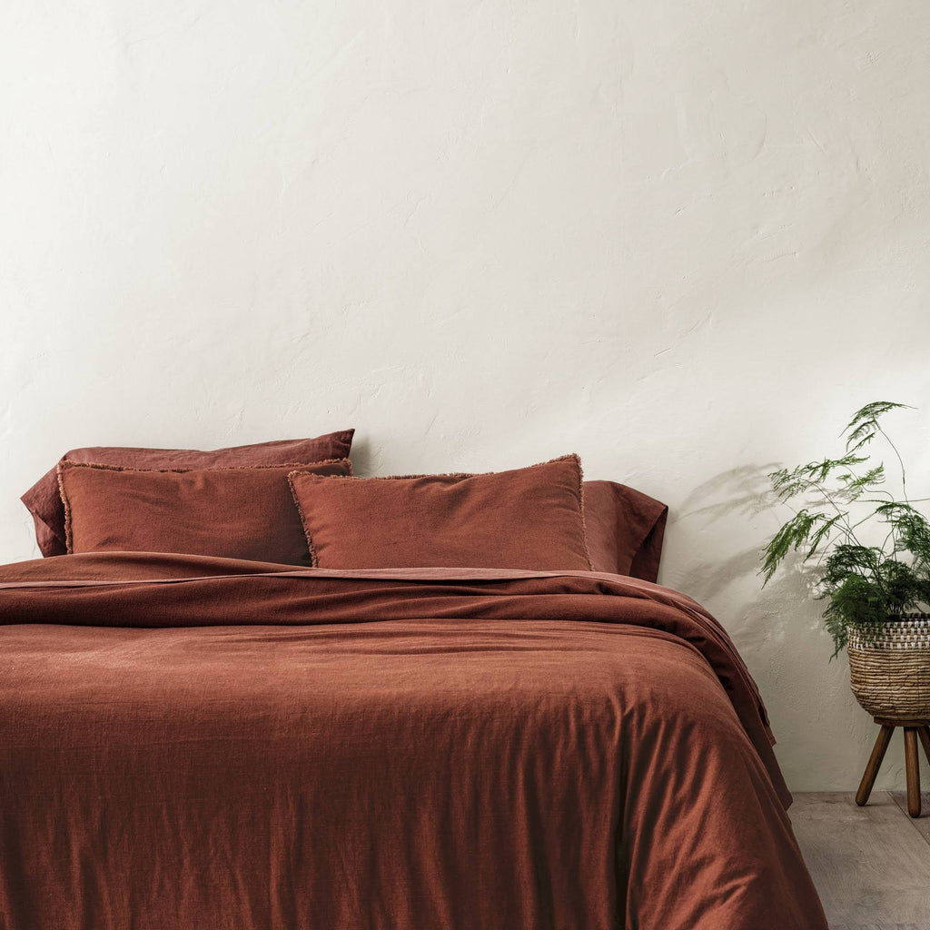 Heavyweight Linen Blend Comforter & Sham Set Dark Clay P881
