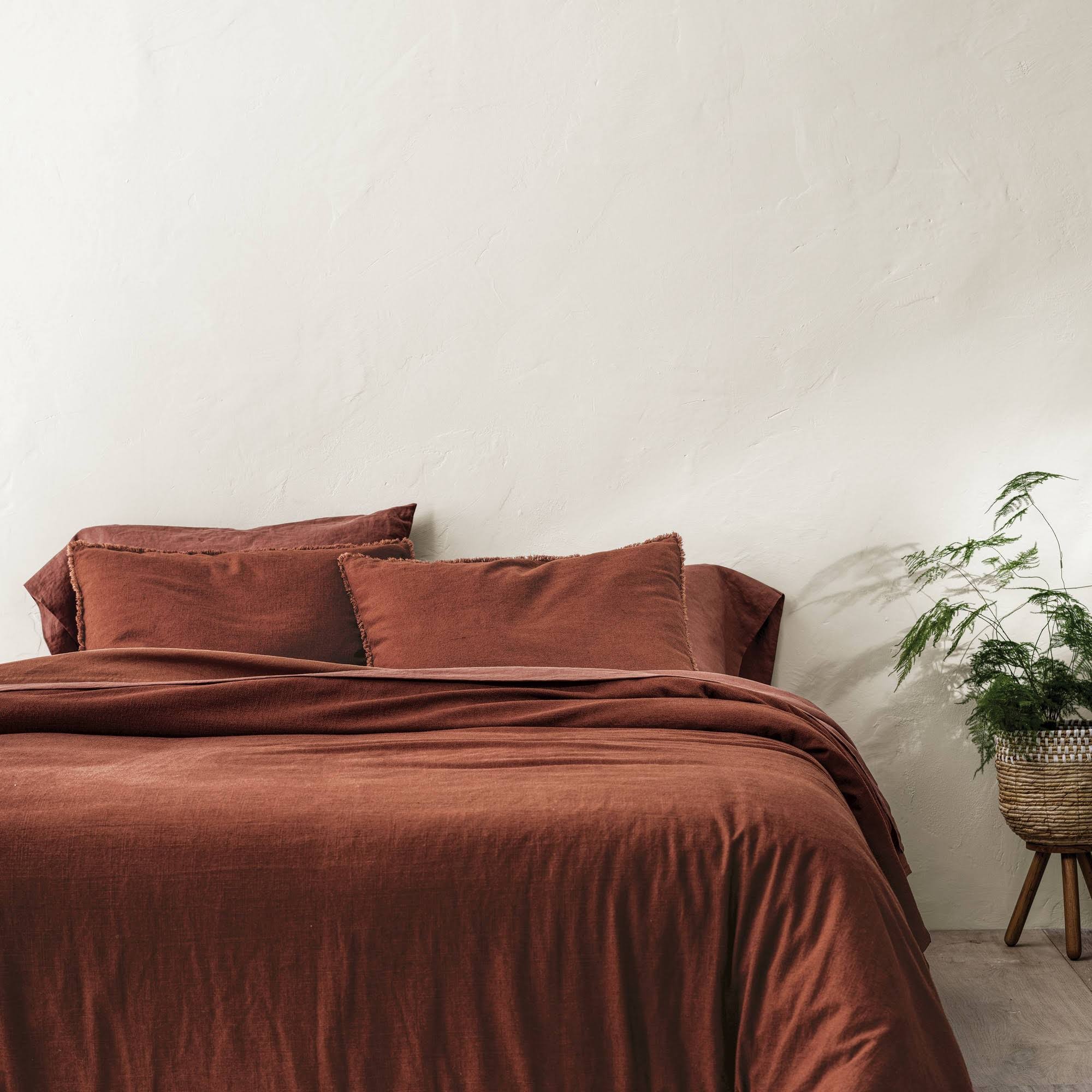 Heavyweight Linen Blend Comforter & Sham Set Dark Clay P881