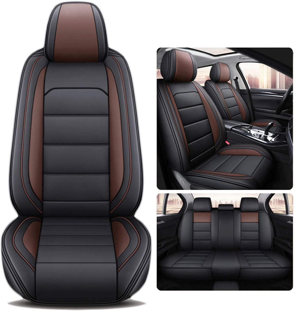 Black Coffee Leatherette Car Seat Cover Full Set P1467