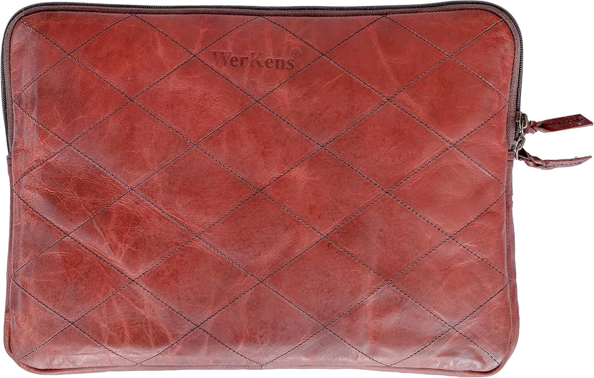 Brown Padded Velvet Leather Laptop Sleeve Bag V435861