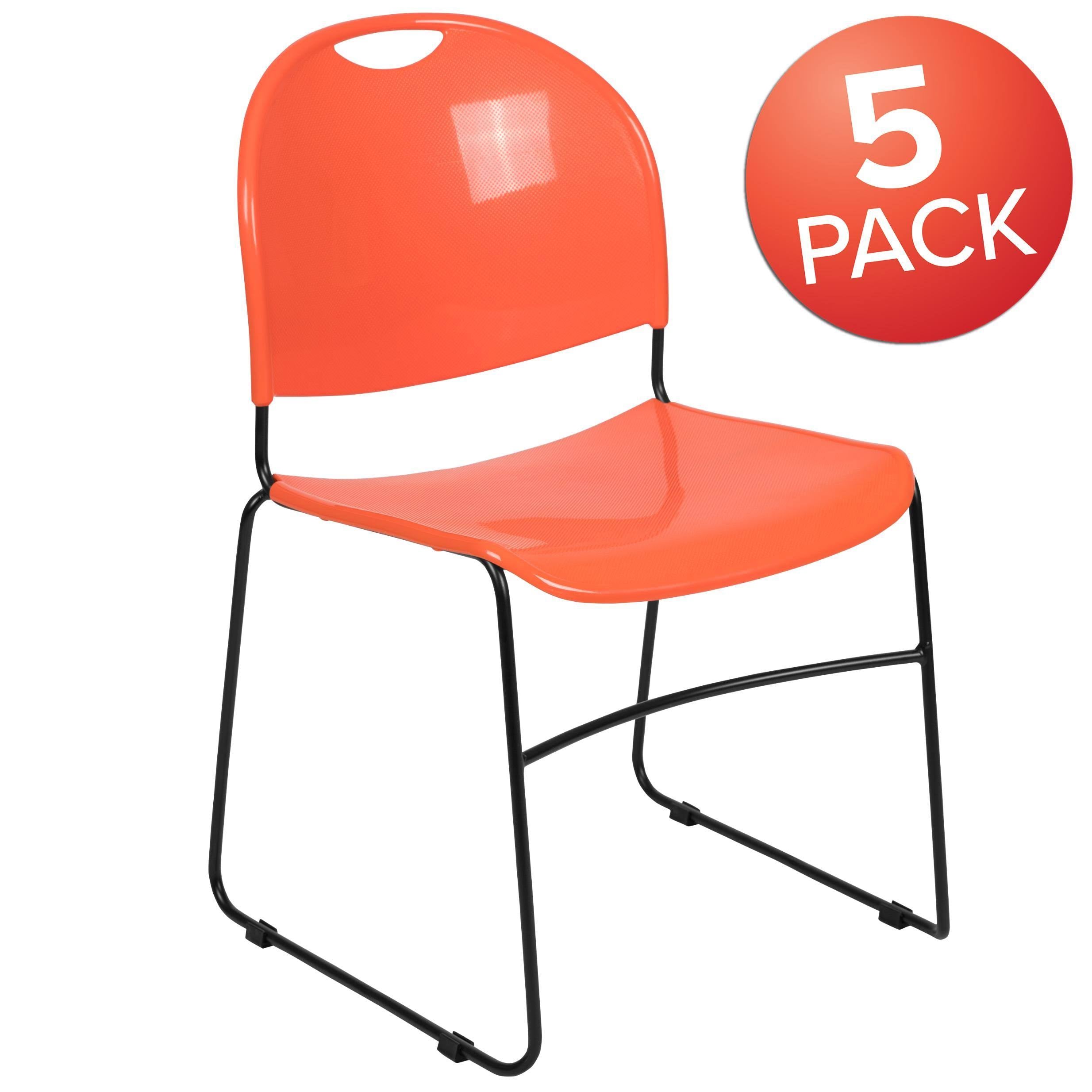5 Pack White Ultra-Compact Stack Chair with Silver Powder Coated Frame V238576