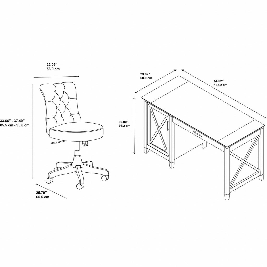 54W Computer Desk with Storage and Mid Back Tufted Office Chair in Cape Cod Gray A3873