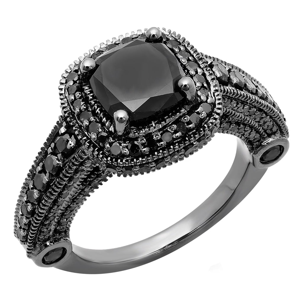 4.50 Carat Black Diamond Vintage Halo Ring T8574
