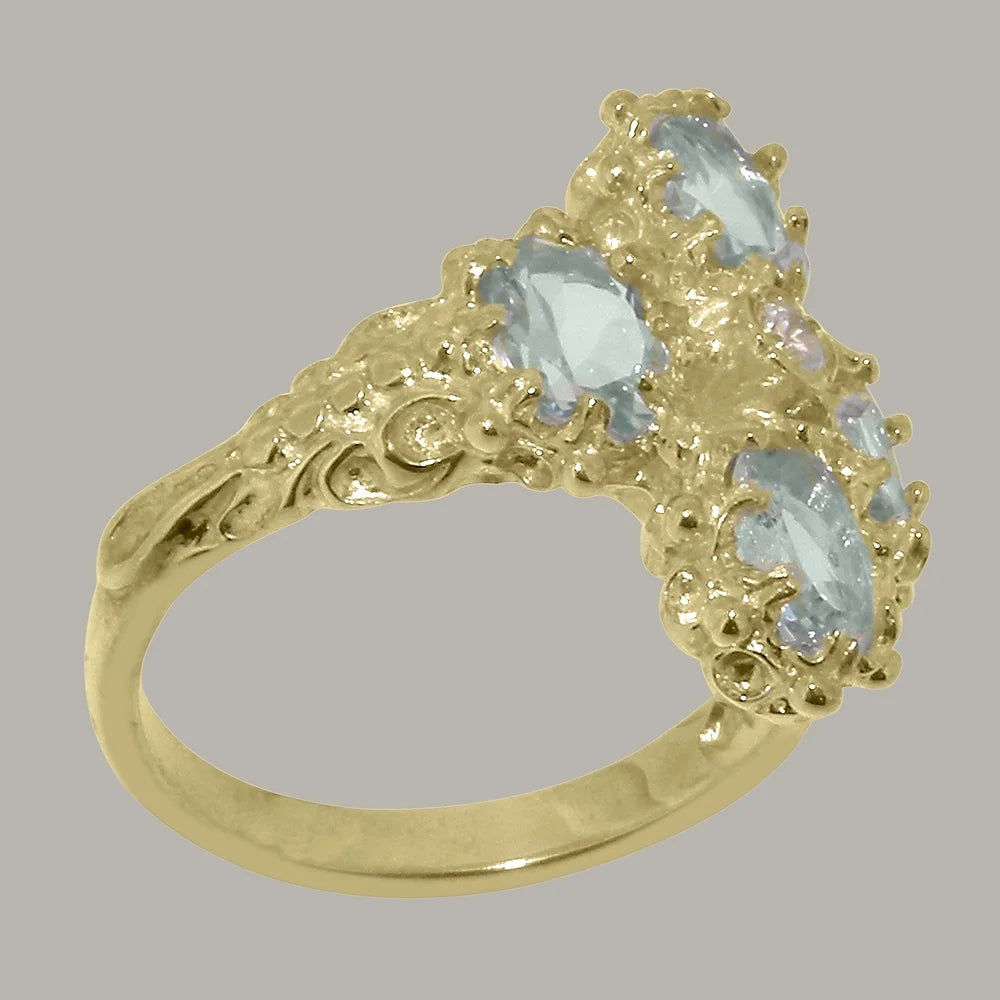 14k Yellow Gold Natural Diamond & Aquamarine Womens Engagement Ring K5570