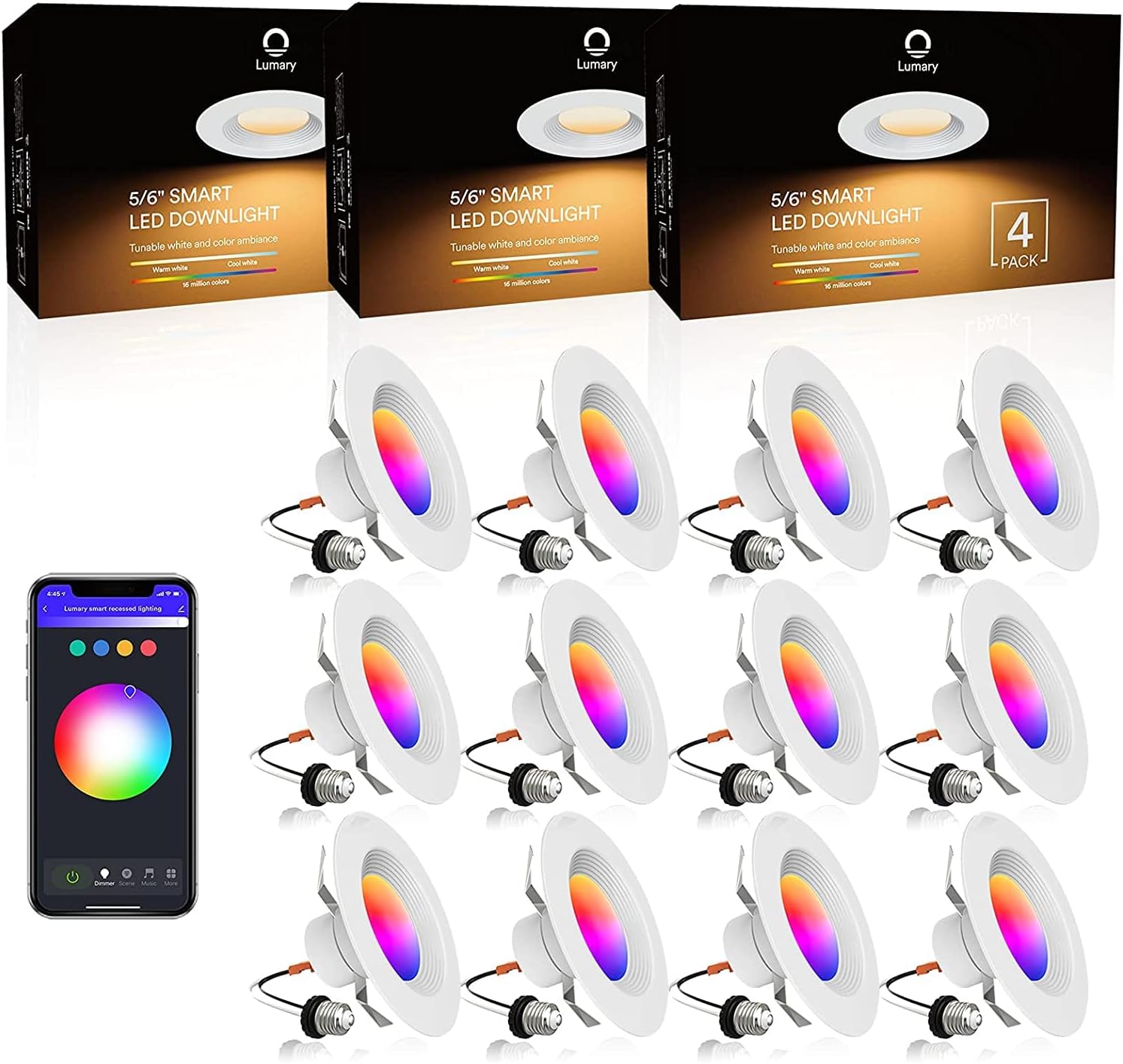 12PCS Dimmable 13W Smart LED Recessed Ceiling Lights L351164