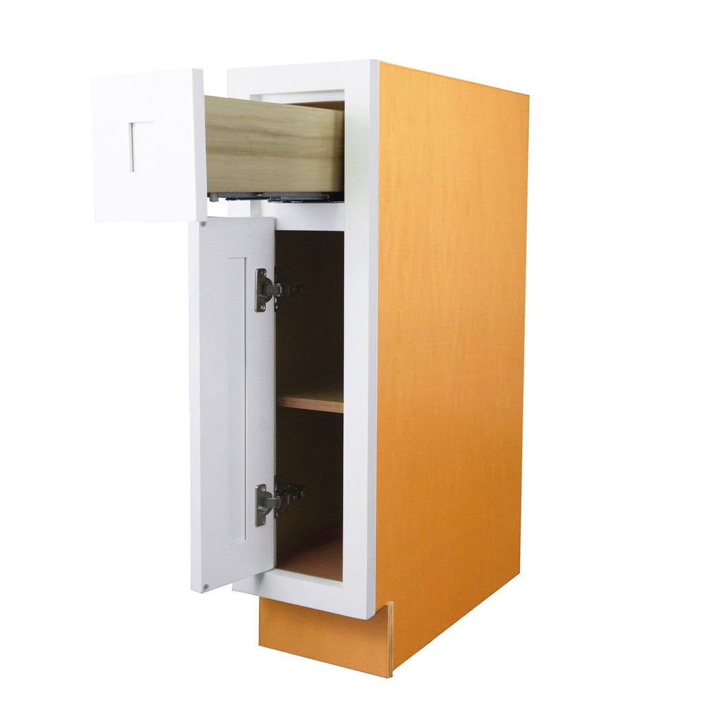 21 inch Wide Base Cabinet Snow White Inset Shaker Single Door Single Drawer Unassembled C7229