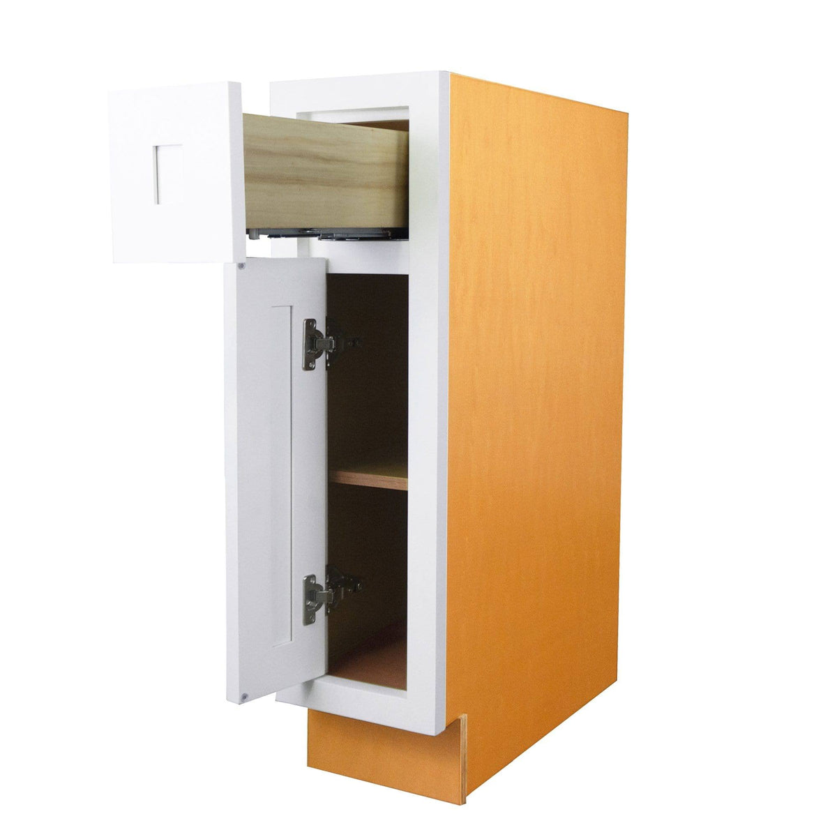 21 inch Wide Base Cabinet Snow White Inset Shaker Single Door Single Drawer Unassembled C7229