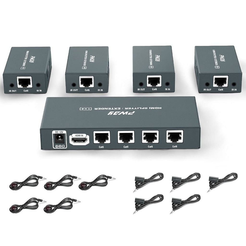 1x4 HDMI Extender Splitter Over Cat5e/Cat6/Cat7 Ethernet Cable Up to 50m/165ft, 1080P@60Hz 3D, 1 in 4 Out I891