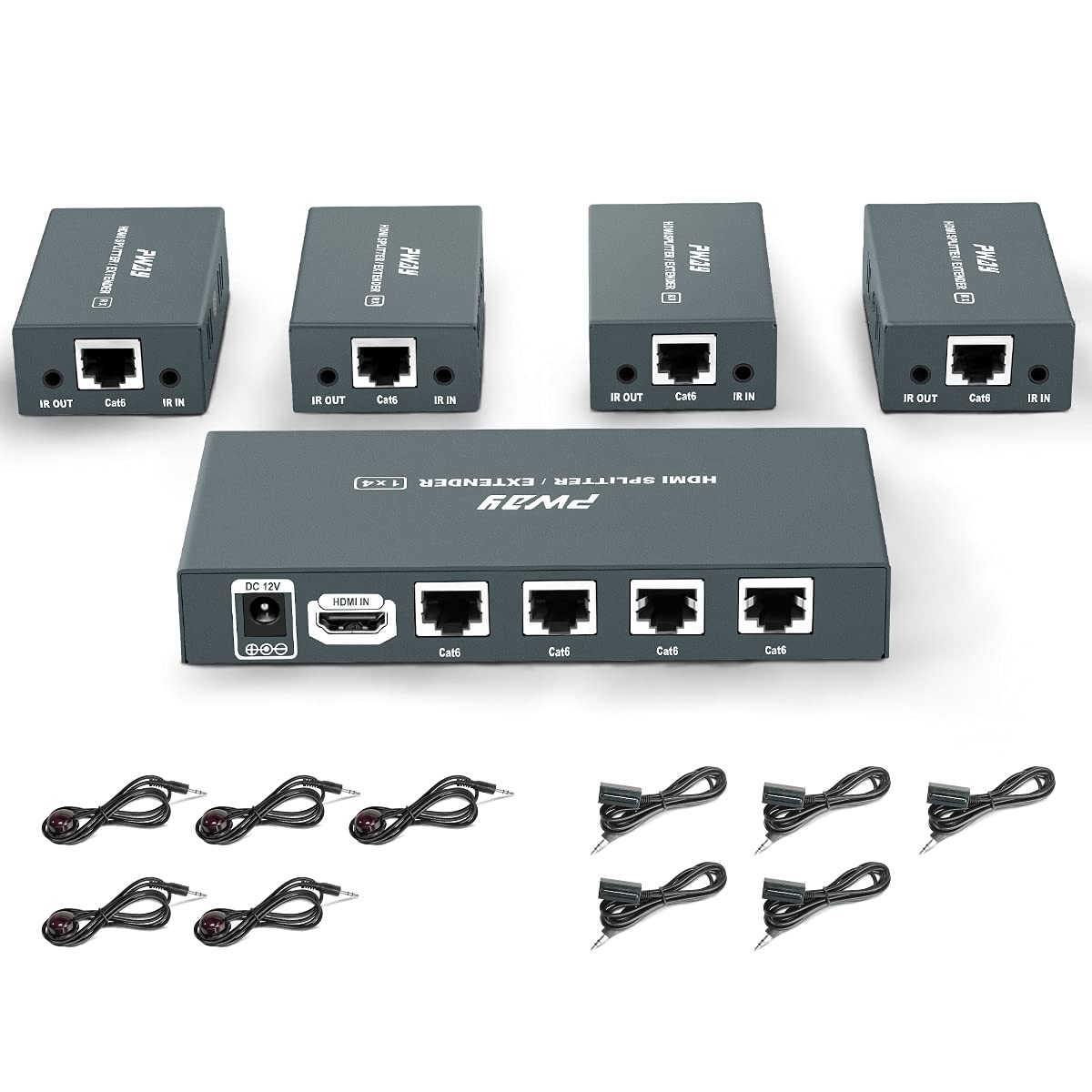 1x4 HDMI Extender Splitter Over Cat5e/Cat6/Cat7 Ethernet Cable Up to 50m/165ft, 1080P@60Hz 3D, 1 in 4 Out I891