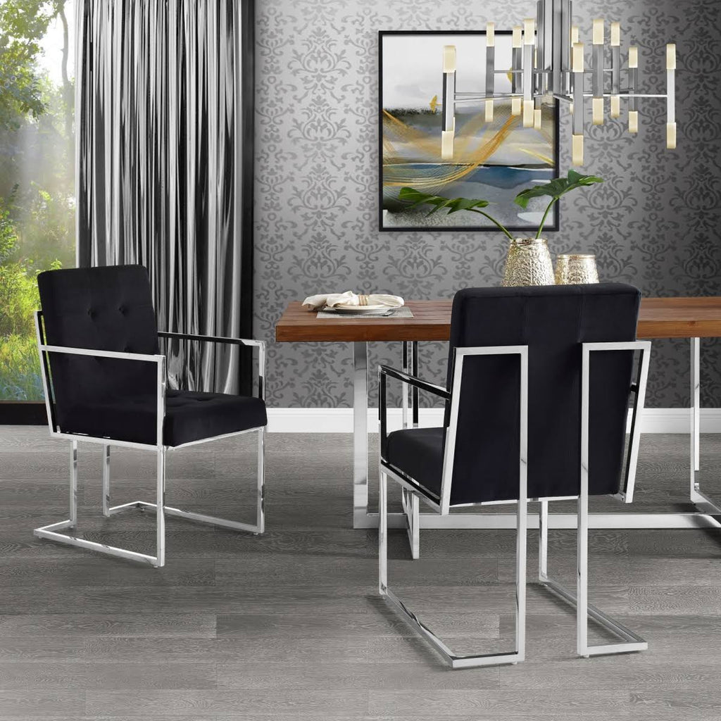 Black Velvet Button Tufted Dining Chair Set of 2 U20723