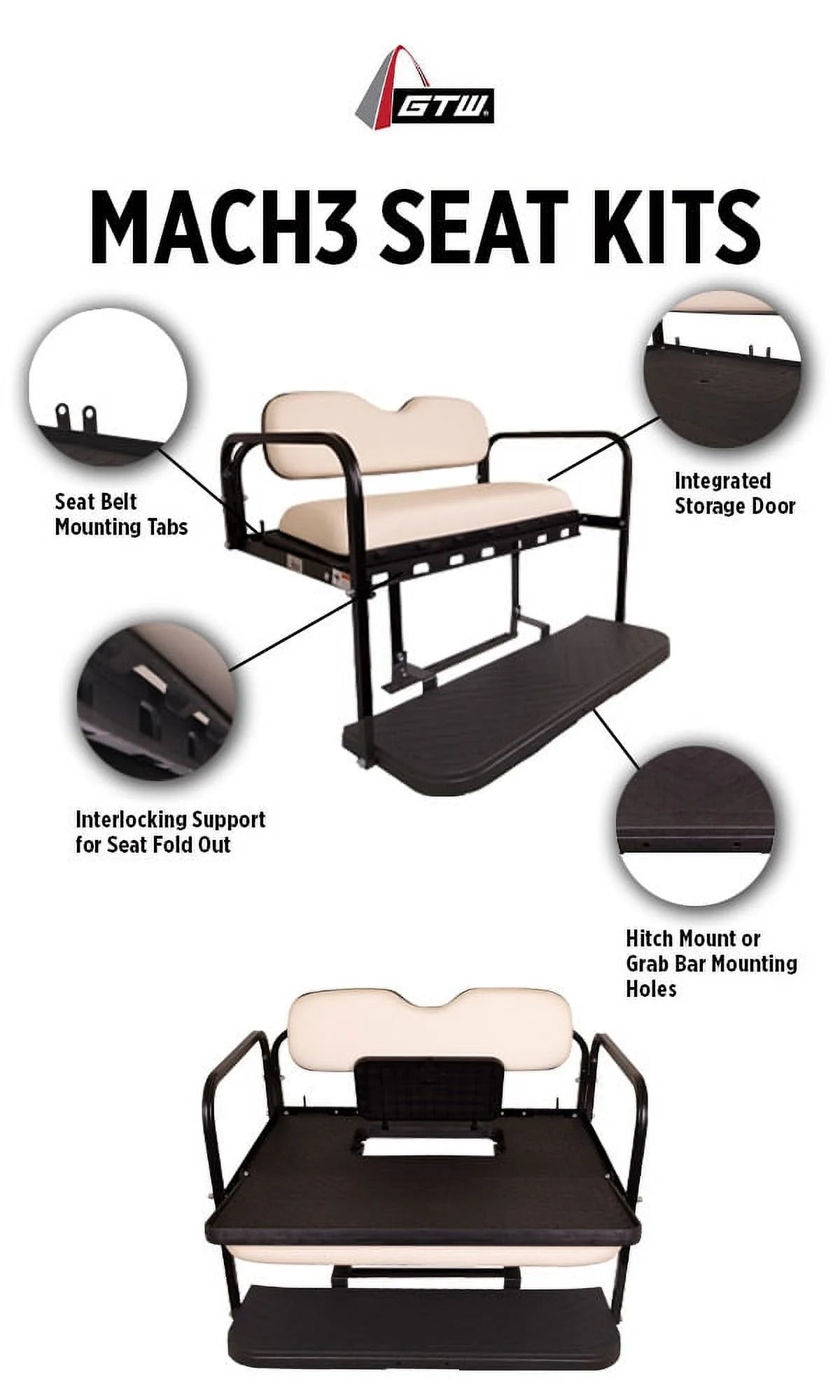 Black Rear Flip Seat for Club Car Golf Cart C1010