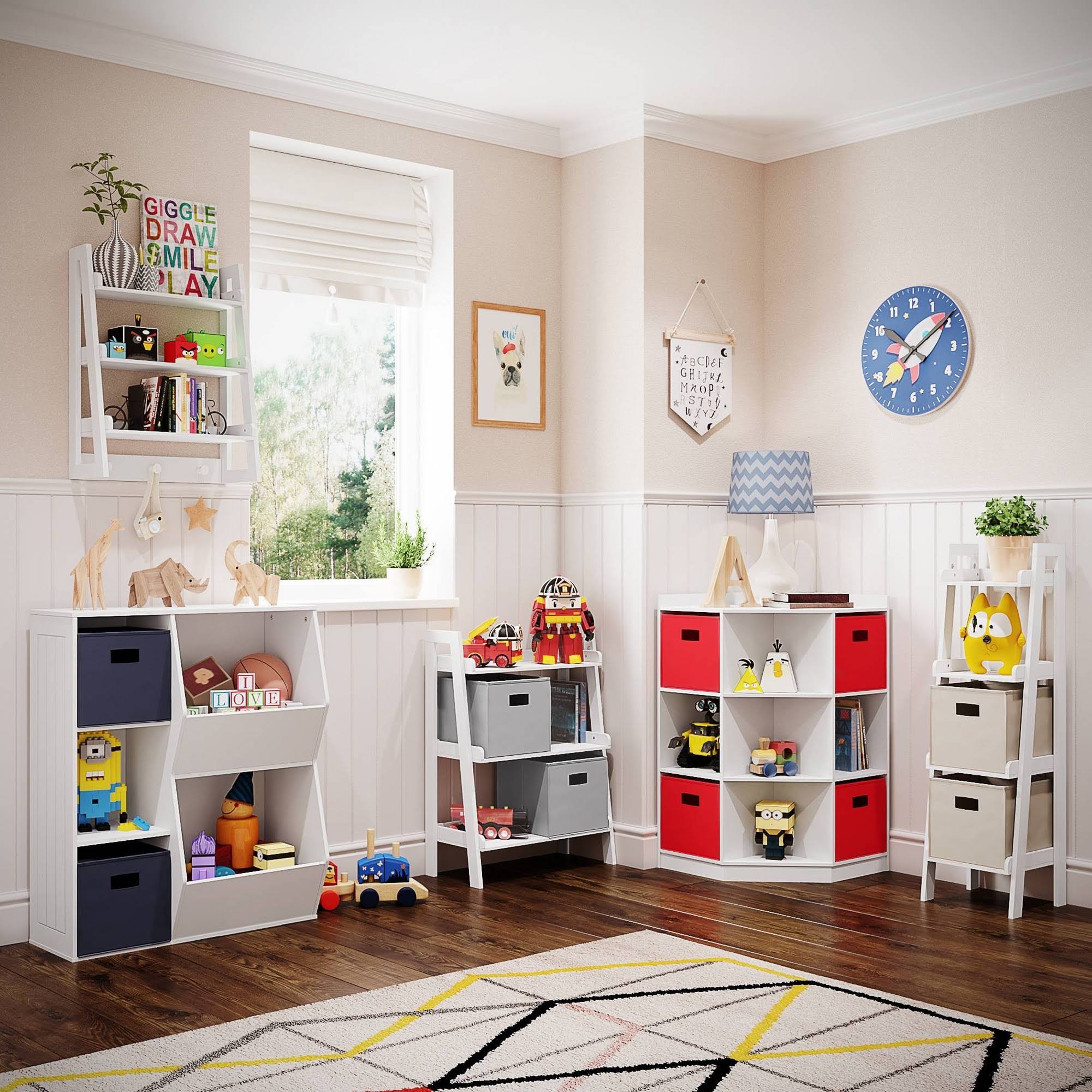 White 3-Cubby 2-Veggie Bin Floor Cabinet S810
