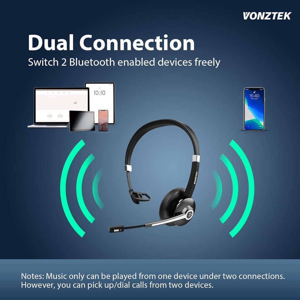 Bluetooth Headset with Microphone, Wireless Headphones with Mic, Noise Canceling, Hands Free Headsets, Pack of 2 H934