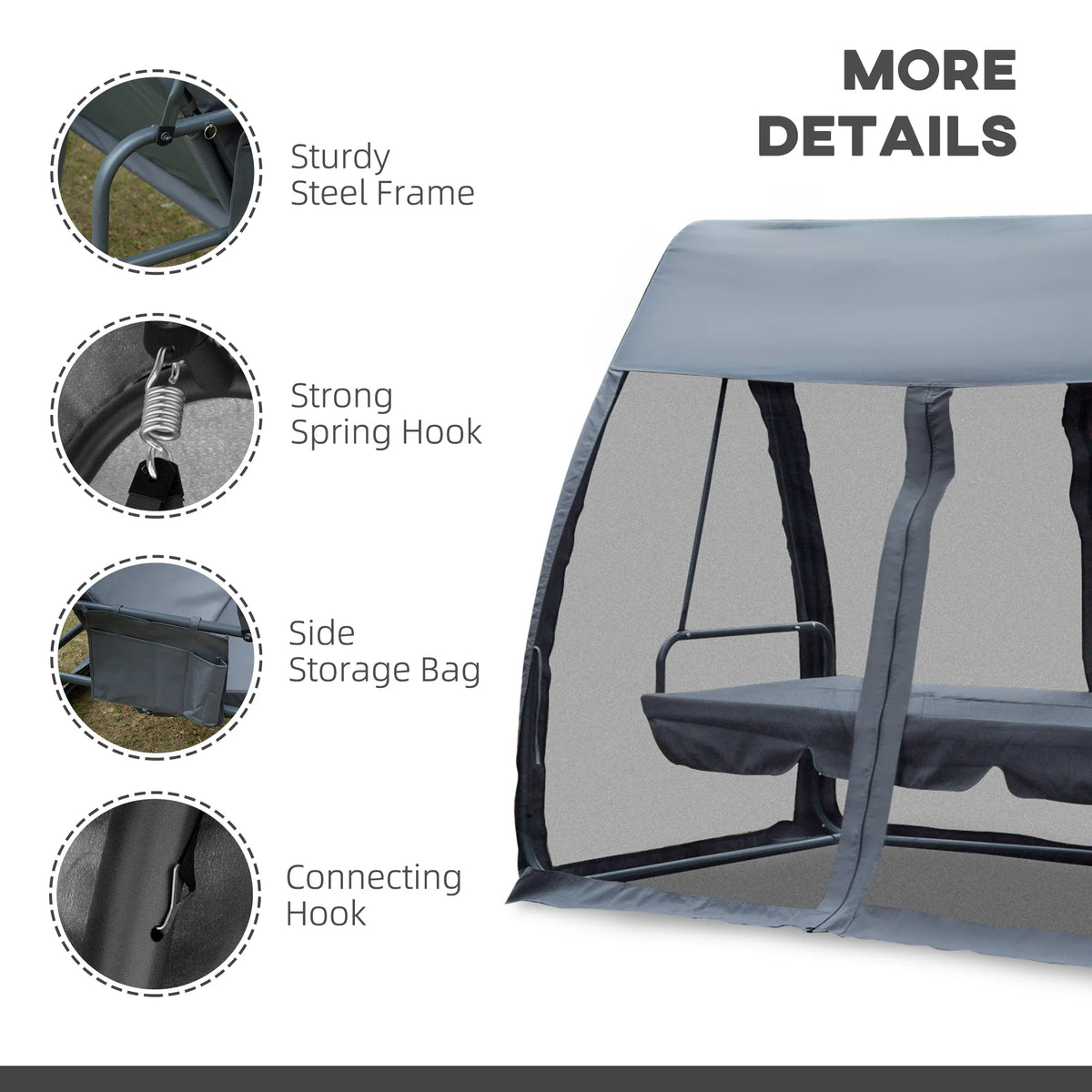 Gray 3-Seat Outdoor Swing Chair Bed E961749