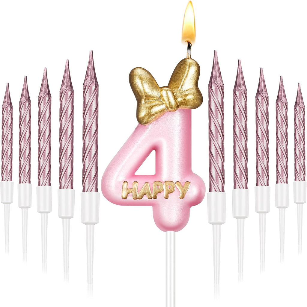 Pink Number 3 Birthday Candle with 10 Pieces Rose Gold Candles R8733