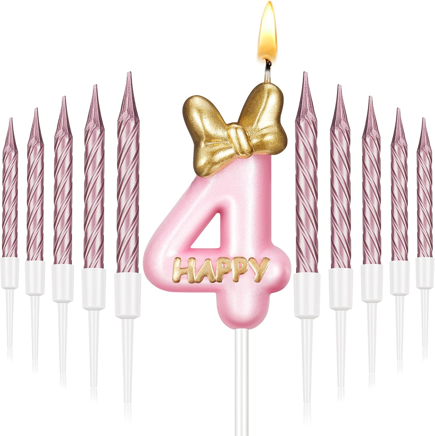 Pink Number 3 Birthday Candle with 10 Pieces Rose Gold Candles R8733