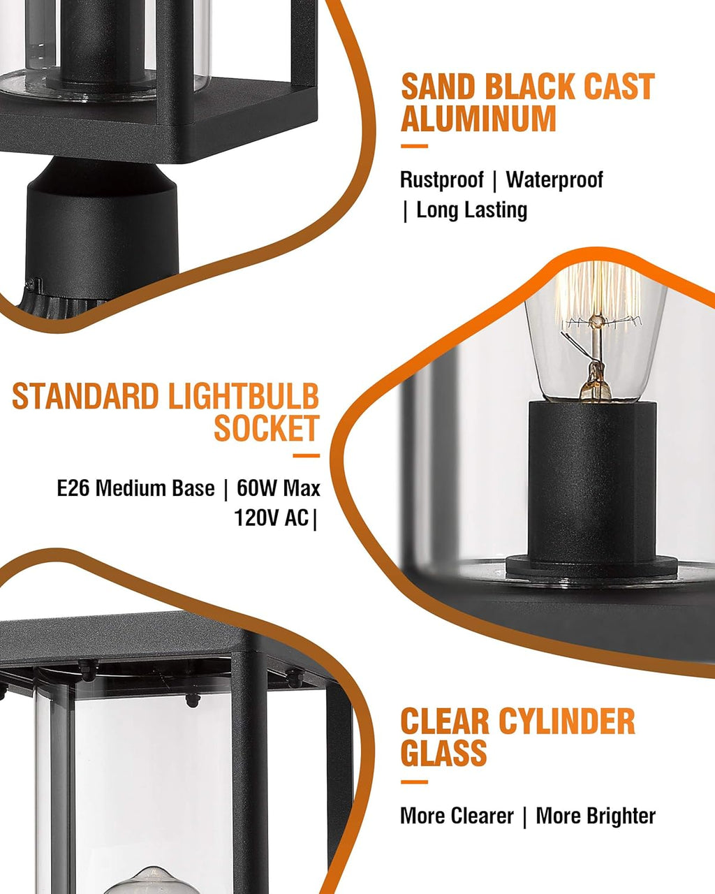 Set of 2 Black Cast Aluminum Outdoor Post Lantern with Clear Glass M386203