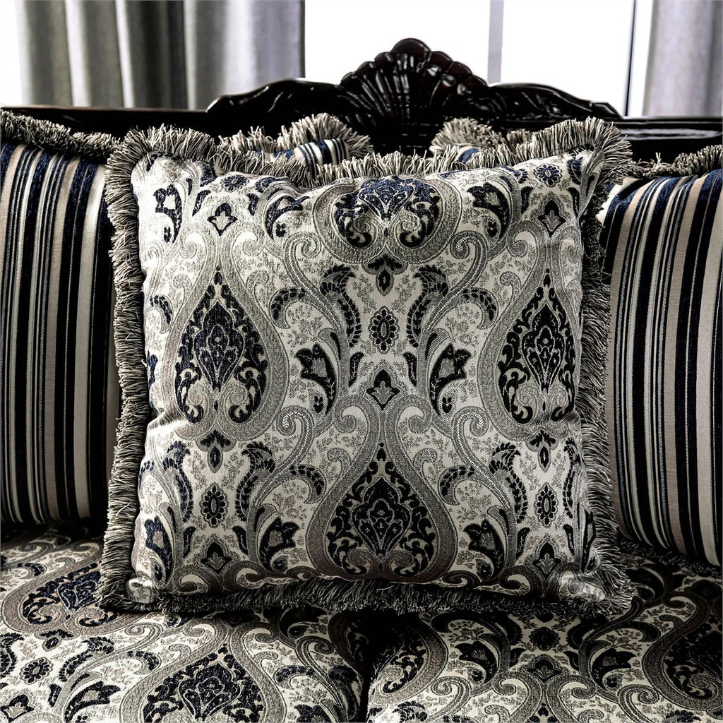 Chenille Upholstered Loveseat with Pillows in Silver L233