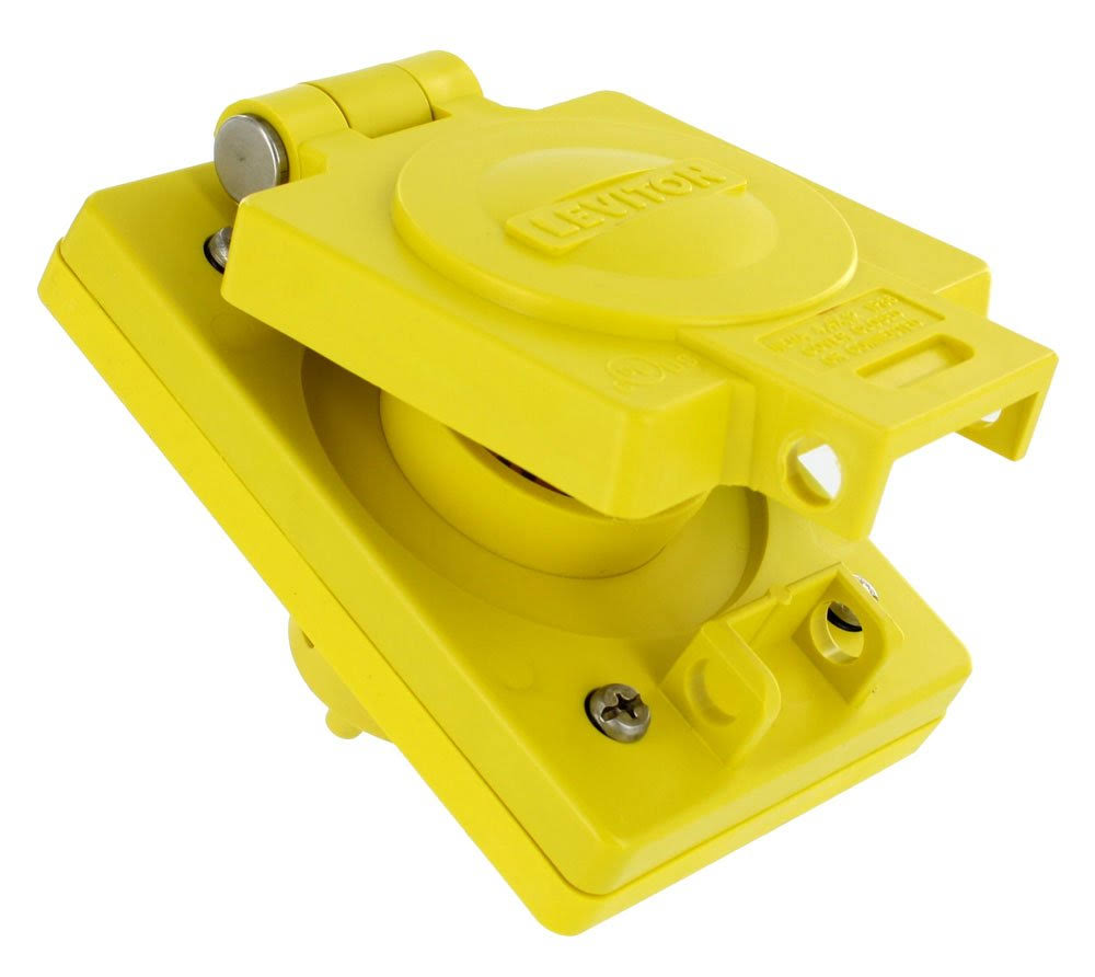 Yellow Single Inlet with Cover, 15 Amp 125 Volt V86735