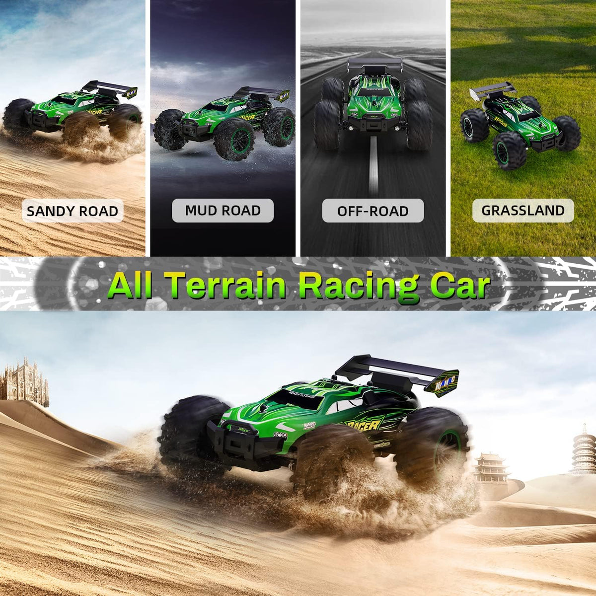 1:18 Scale 2WD RC Monster Truck with 2 Rechargeable Batteries B458
