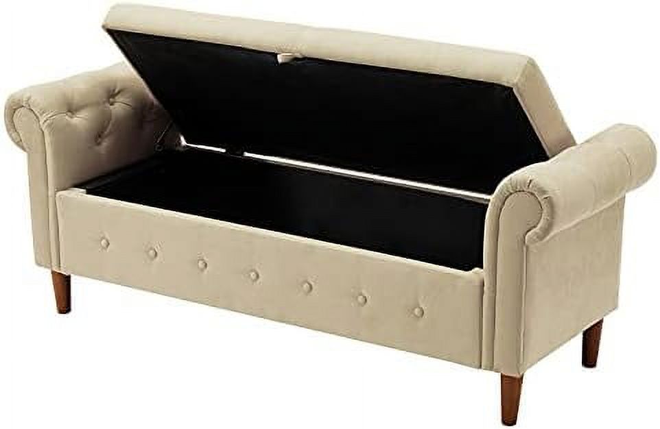 Velvet Tufted Ottoman Sofa Bench with Pillow J655