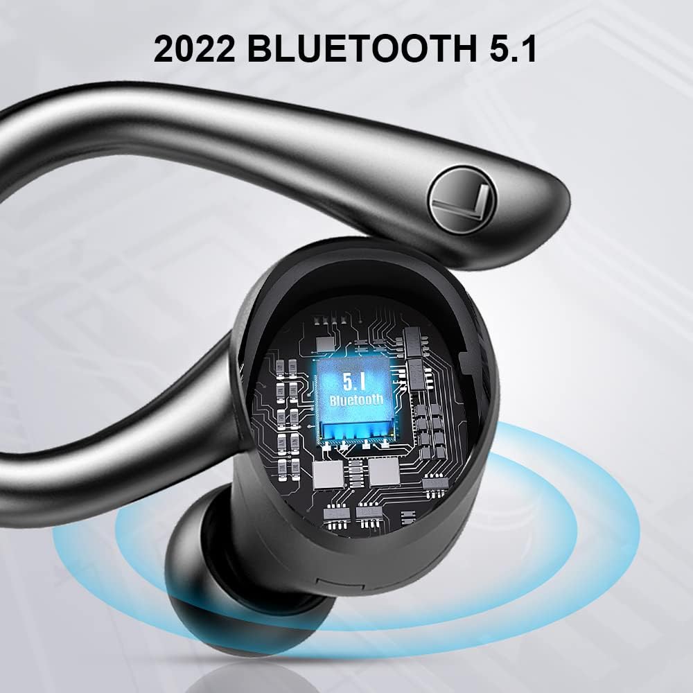Wireless Bluetooth 5.1 Earbuds with Earhooks, Noise Cancelling Microphone, IP7 Waterproof Headset Q71611