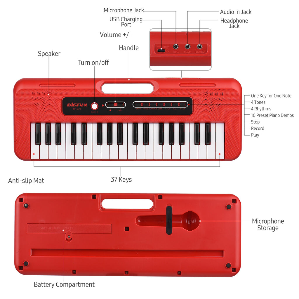 37 Key Children Electronic Piano with Mini Microphone E678353