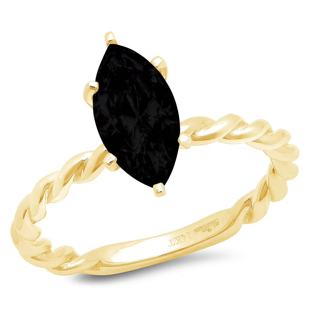 Marquise Cut Black Onyx 18k Yellow Gold Solitaire Ring H63494