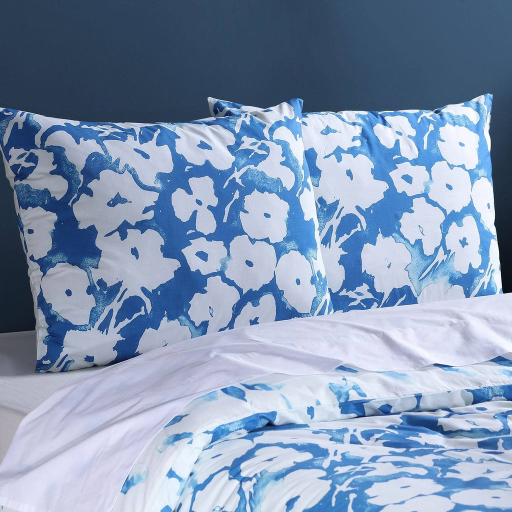 Ocean Blue Cotton Percale Reversible Duvet Cover Set W597