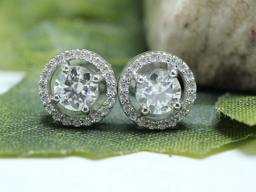Moissanite Stud Earrings 1.20CT 5MM Lab Created Diamond 18K White Gold Over Sterling Silver D Color VVS1 Clarity Halo Studs Z28257