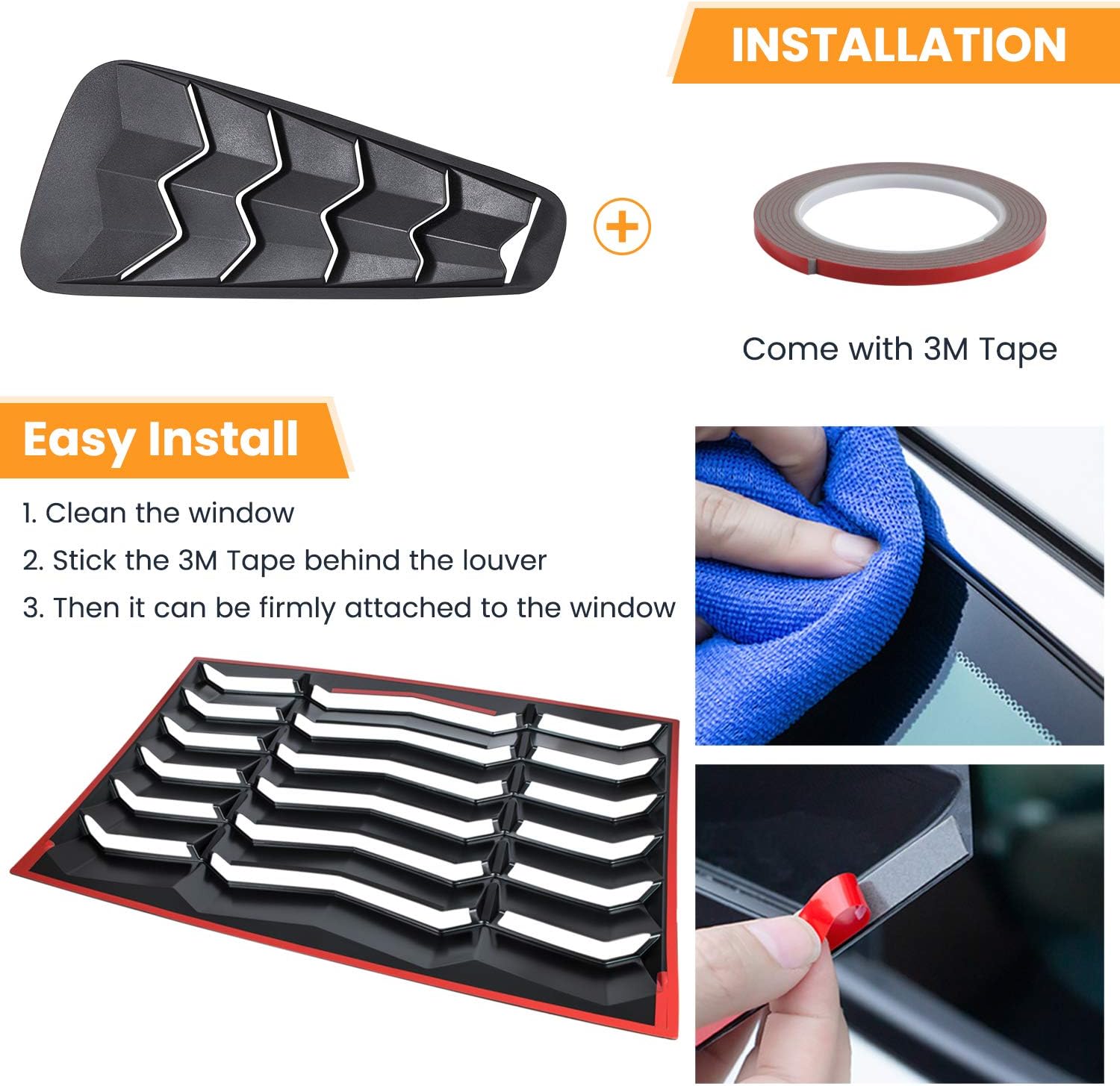 Rear+Side Window Louvers Windshield Sun Shade Cover for Ford Mustang (ABS Matte Black) R48126