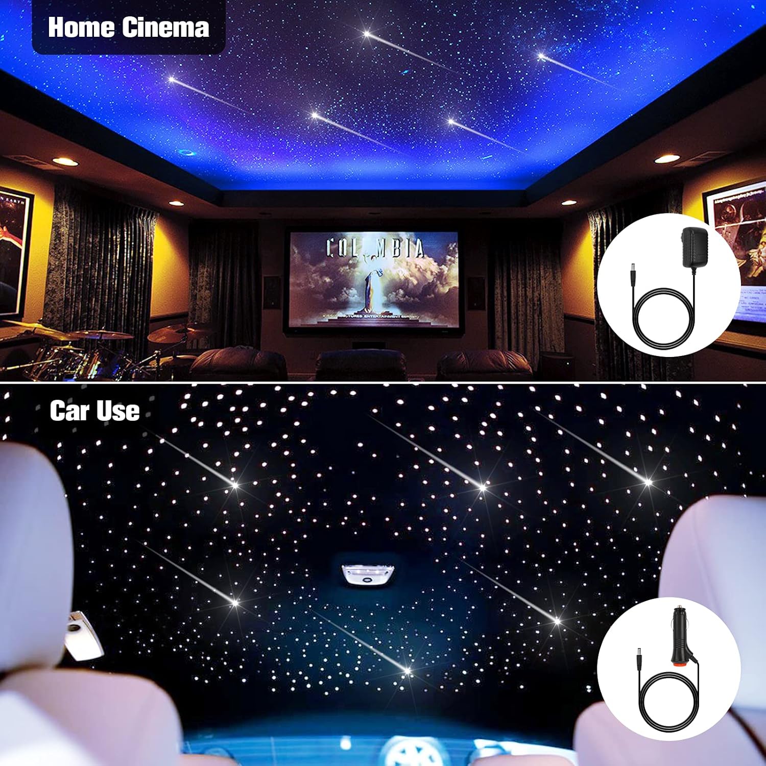 16W 450pcs 9.8ft RGBW LED Fiber Optic Headliner Light Kit with Adapter and Cigarette Lighter O57508