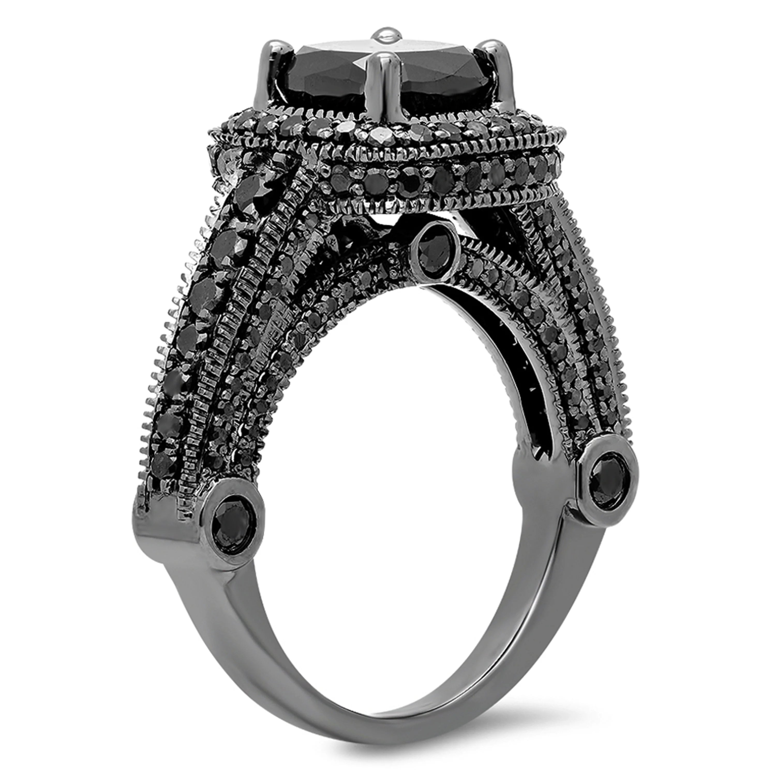 4.50 Carat Black Diamond Vintage Halo Ring T8574