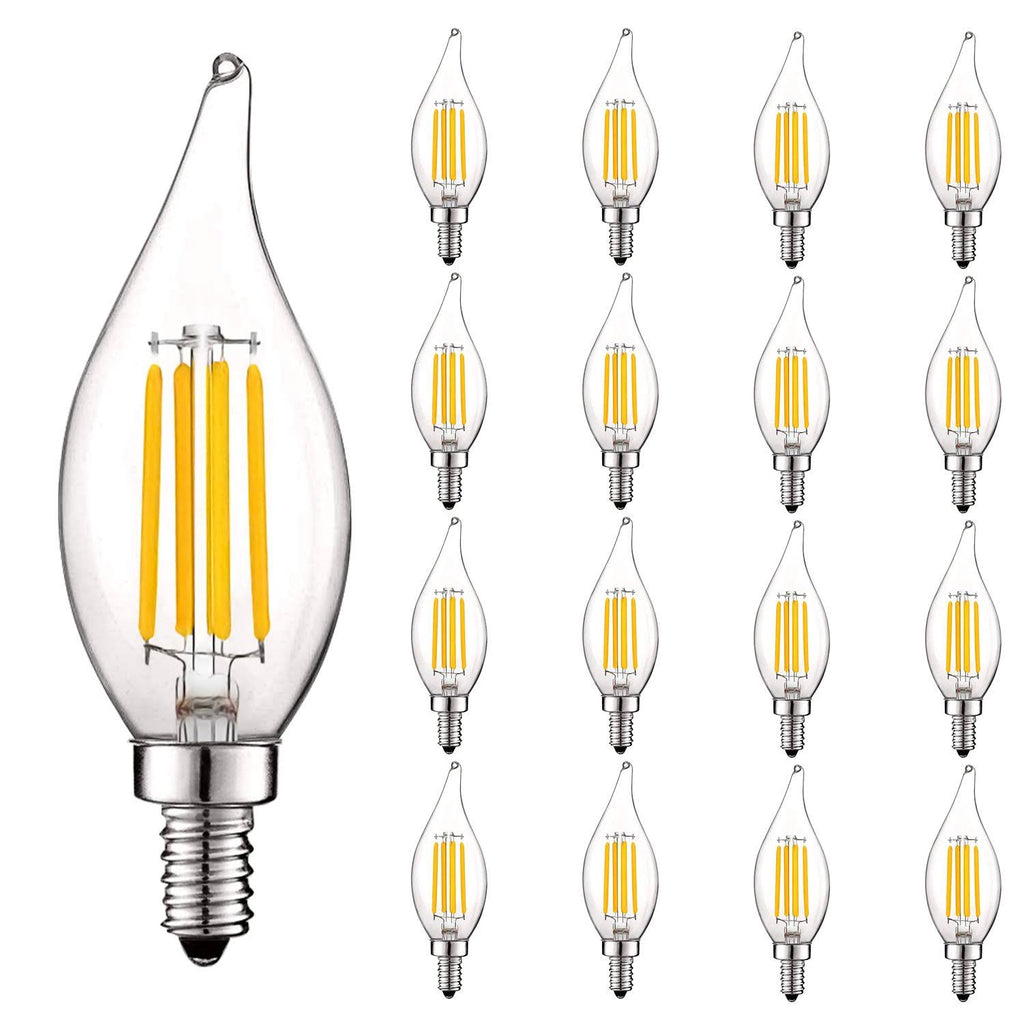 16 Pack 5w 550 Lumens 3000K Soft White Dimmable Flame Tip Clear Glass LED Bulb W740744