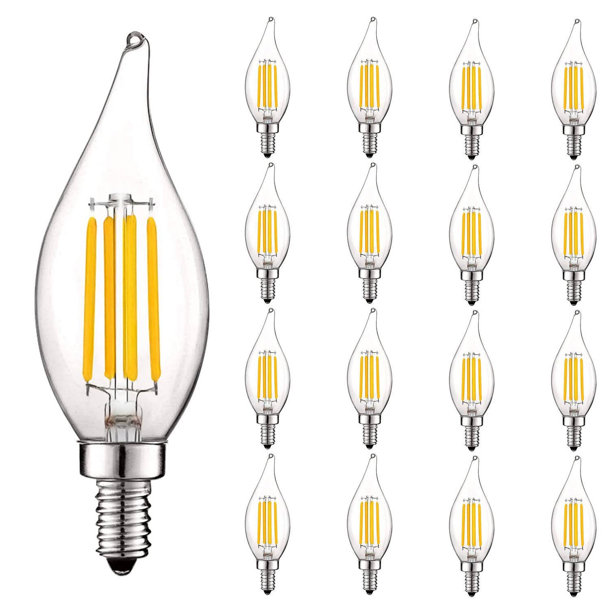 16 Pack 5w 550 Lumens 3000K Soft White Dimmable Flame Tip Clear Glass LED Bulb W740744