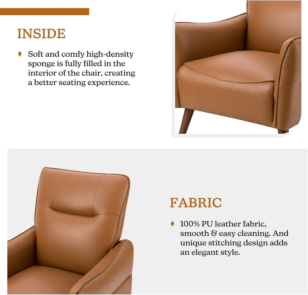 Camel Faux Leather Armchair with Wooden Legs J6213