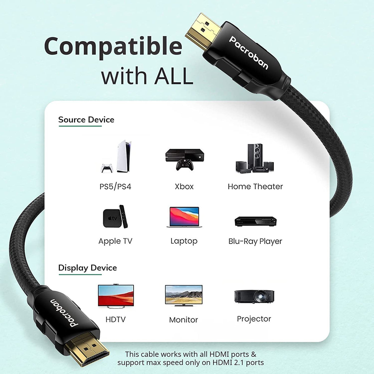 8K HDMI 2.1 Braided Cable 30ft CL3 Rated Pack of 2 V15492