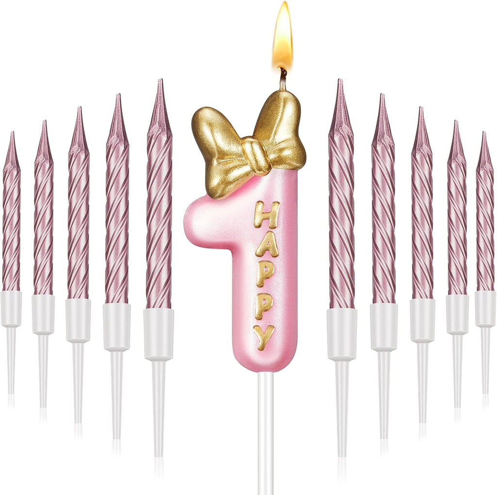 Pink Number 3 Birthday Candle with 10 Pieces Rose Gold Candles R8733