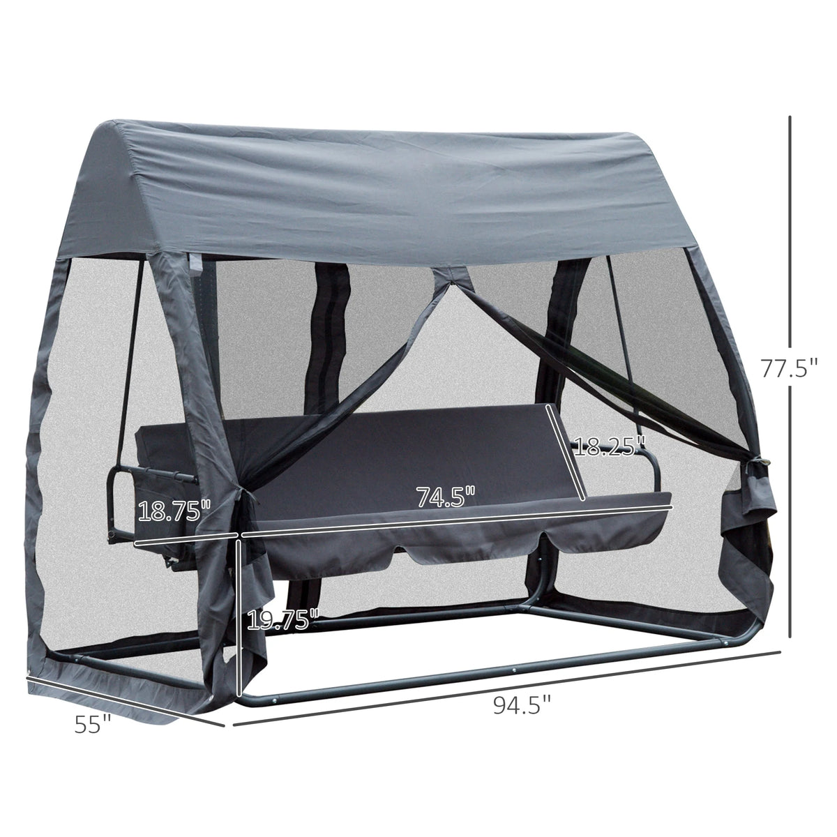 Gray 3-Seat Outdoor Swing Chair Bed E961749